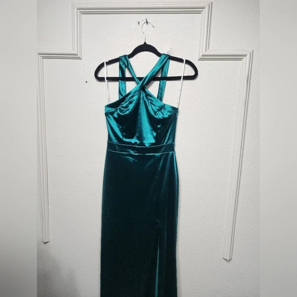 Lulus Extravagant Feelings Emerald Green Satin Halter Maxi Dress Wedding Party - Picture 8 of 13